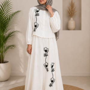 elegant white floral embroidered maxi dress for women