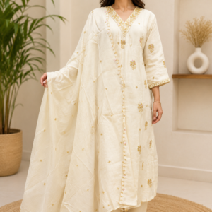 ivory gold embroidered kurta set with dupatta