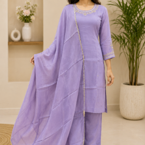 lavender embroidered kurta set with dupatta