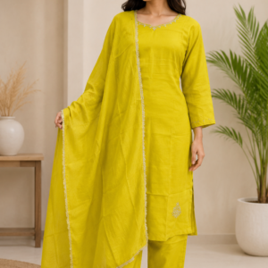 sunshine yellow embroidered kurta set